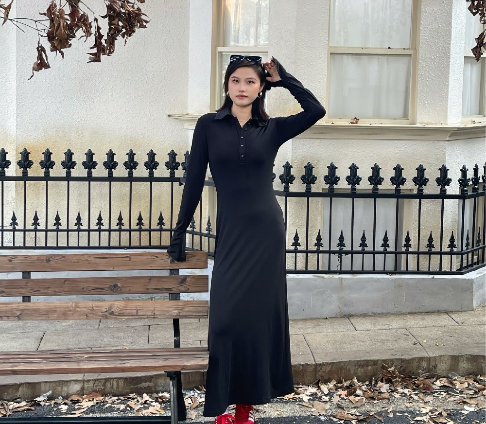 早秋长袖打底长裙